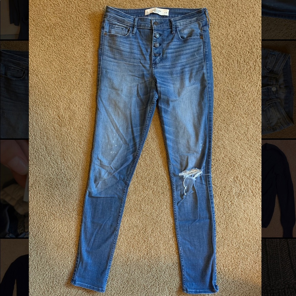 High rise, lightly destructed jeans